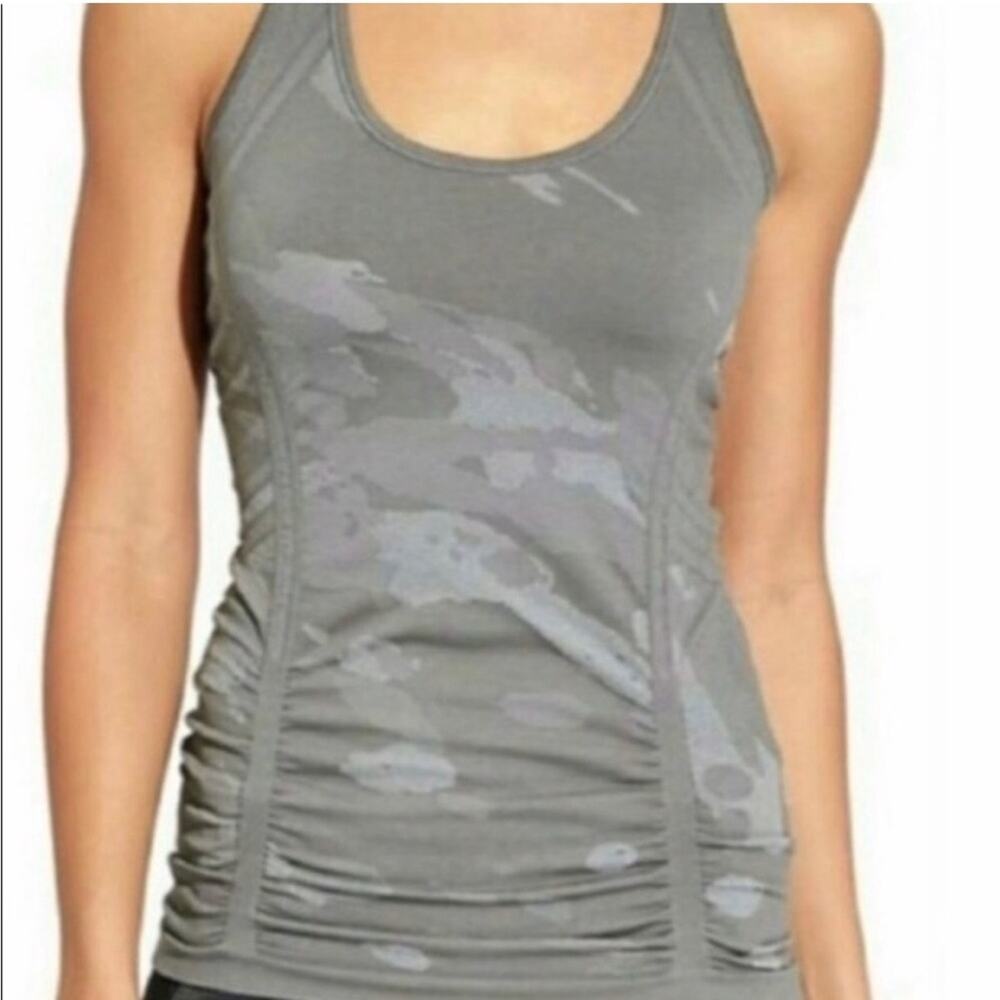 Athleta Camo Gray Fastest‎ Track Sleeveless Muscle Ruched Tank Top Size XS - Picture 2 of 9